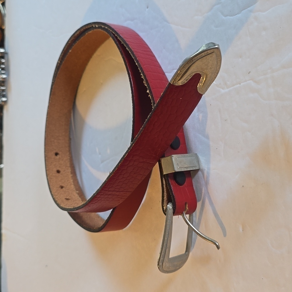 Marc Wolf |Womens Premium RED Leather Belt W/ Silver Western Buckle Sz.34